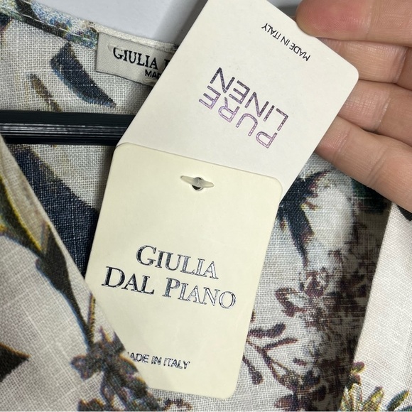 Giulia Dal Piano Size Medium NEW Linen Floral Surplice Blouse Roll Tab Belted - Picture 6 of 9